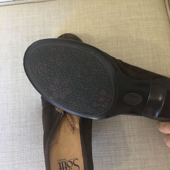 Sofft-Brown Leather Slip On Heeled Mules Size 9 Bohemian Cowgirl Rounded Toe - Picture 4 of 7